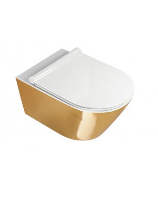 Catalano Zero wandcloset PACK Newflush CataGlaze+ 55cm met zitting - binnenzijde glans wit / buitenzijde goud 