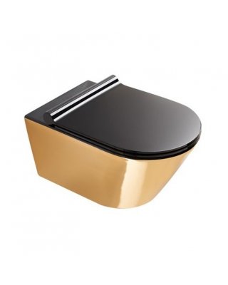 Catalano Zero wandcloset PACK Newflush CataGlaze+ 55cm met zitting - binnenzijde glans zwart / buitenzijde goud 